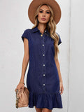 Cap Sleeve Button Front Denim Mini Dress
