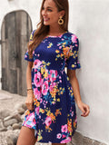 Ruffled Short Sleeve Floral Mini Dress