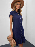 Cap Sleeve Button Front Denim Mini Dress