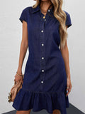Cap Sleeve Button Front Denim Mini Dress
