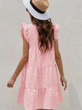 Cute Plaid Ruffled Mini Dress Sleeveless