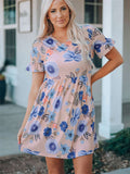 Ruffled Short Sleeve Floral Mini Dress