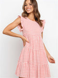 Cute Plaid Ruffled Mini Dress Sleeveless