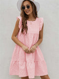 Cute Plaid Ruffled Mini Dress Sleeveless