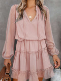 Swiss Dot Bubble Sleeve Ruffle Mini Dress