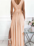 Crochet V Neck Sleeveless Ruched High Waist Maxi Dress