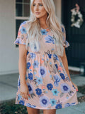 Ruffled Short Sleeve Floral Mini Dress