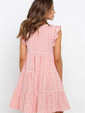 Cute Plaid Ruffled Mini Dress Sleeveless