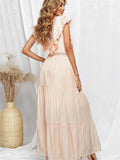 Lace Splicing Ruffled Deep V Neck Maxi Dress