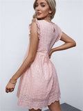 V Neck Ruffled Sleeves Perforating Babydoll Dress