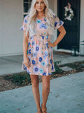 Ruffled Short Sleeve Floral Mini Dress