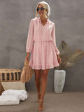 Swiss Dot Bubble Sleeve Ruffle Mini Dress