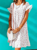 Leopard Ruffled Sleeve Shift Mini Dress