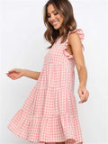 Cute Plaid Ruffled Mini Dress Sleeveless