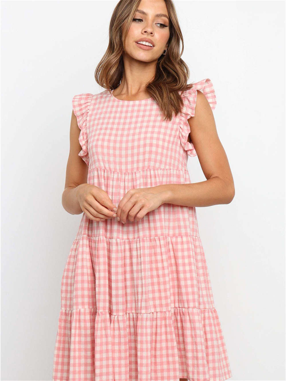 Cute Plaid Ruffled Mini Dress Sleeveless