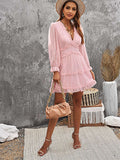 Layered Ruffled Open Back Puff Sleeve Swiss Dot Mini Dress