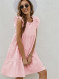 Cute Plaid Ruffled Mini Dress Sleeveless