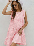 Cute Plaid Ruffled Mini Dress Sleeveless