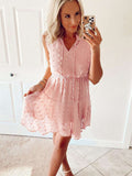 Split Neck Pom Pom Textured Flowy Mini Dress