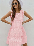 Cute Plaid Ruffled Mini Dress Sleeveless