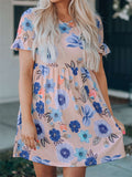 Ruffled Short Sleeve Floral Mini Dress