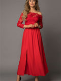 Off Shoulder Lace Bodice High Waist Maxi Skirt Evening Dress