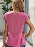 Buttoned Detail Cotton Blend Short Sleeve T-shirt