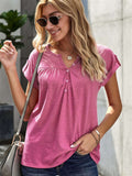 Buttoned Detail Cotton Blend Short Sleeve T-shirt