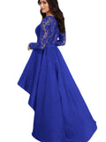 Long Sleeve Lace High Low Satin Party Evening Dress Prom Dress