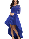 Long Sleeve Lace High Low Satin Party Evening Dress Prom Dress