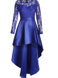 Long Sleeve Lace High Low Satin Party Evening Dress Prom Dress