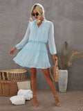 Swiss Dot Bubble Sleeve Ruffle Mini Dress