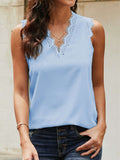 Sleeveless Eyelash Lace V Neck Tank Top