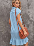 Cap Sleeve Button Front Denim Mini Dress