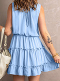 Charming Sleeveless V Neck Ruffled Swing Mini Dress