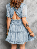 Sexy Floral Print V Neck Ruffle Backless Mini Dress
