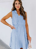 Split Neck Pom Pom Textured Flowy Mini Dress