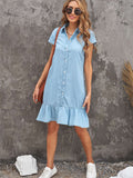 Cap Sleeve Button Front Denim Mini Dress