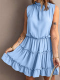 Charming Sleeveless V Neck Ruffled Swing Mini Dress