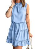 Charming Sleeveless V Neck Ruffled Swing Mini Dress