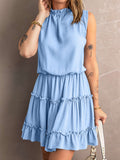 Charming Sleeveless V Neck Ruffled Swing Mini Dress