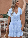 Polka Dot V Neck Ruffled Short Sleeves Mini Dress