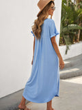 Loose Fit Cotton Blend V Neck Casual Maxi Dress with Slits