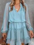 Swiss Dot Bubble Sleeve Ruffle Mini Dress