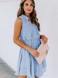 Split Neck Pom Pom Textured Flowy Mini Dress