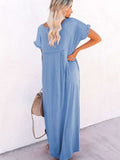 Loose Fit Cotton Blend V Neck Casual Maxi Dress with Slits