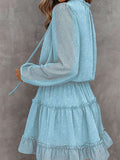 Swiss Dot Bubble Sleeve Ruffle Mini Dress
