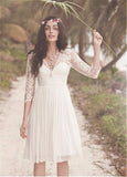 Amazing Chiffon Lace A-line Short Wedding Dress with Sleeves