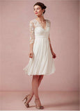 Amazing Chiffon Lace A-line Short Wedding Dress with Sleeves