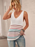Multicolor Stripes Knit V Neck Tank Top